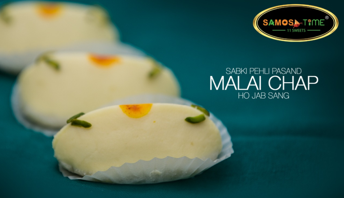 Malai chap sweets with pistachio garnish.