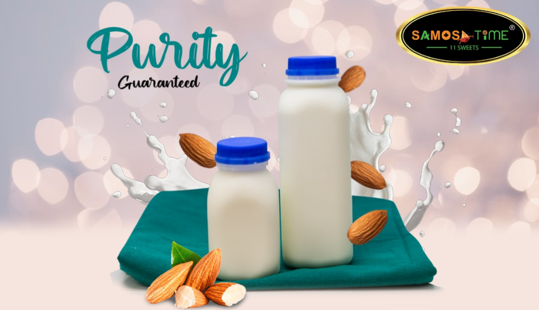Milk bottles with almonds and splash effect.