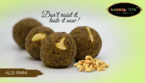 Alsi pinni balls with cashews and text.