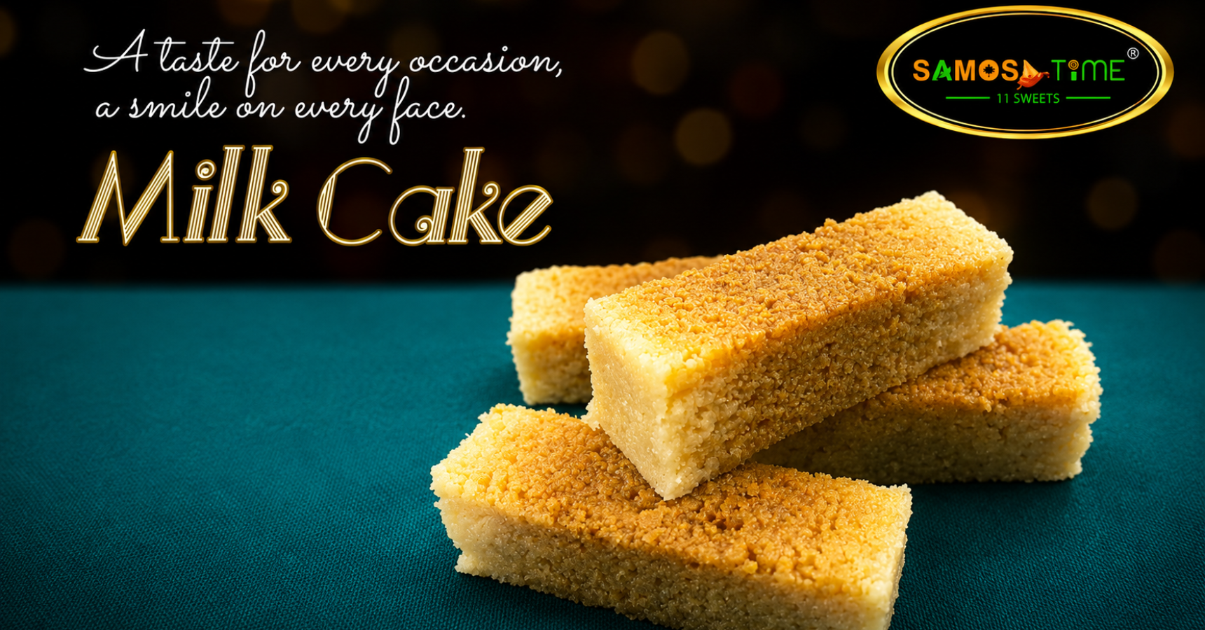 Milk cake slices on green surface.
