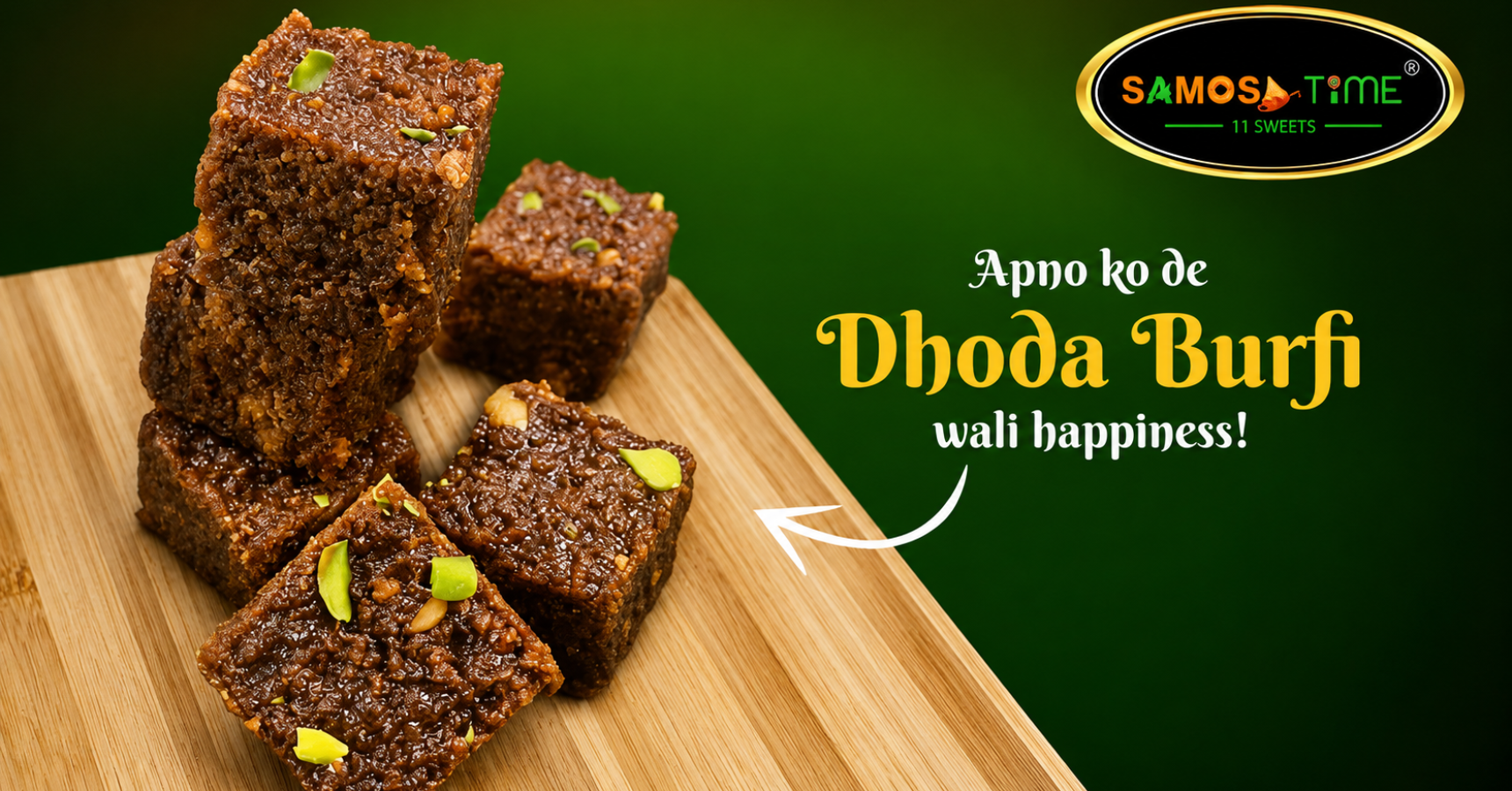 Dhoda Burfi pieces on wooden platter.